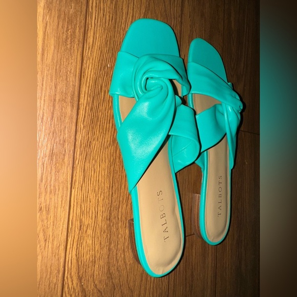Talbots Violet Twist Nappa Slides Teal Aqua Womens Size 7 1/2 100% Leather - Picture 3 of 9